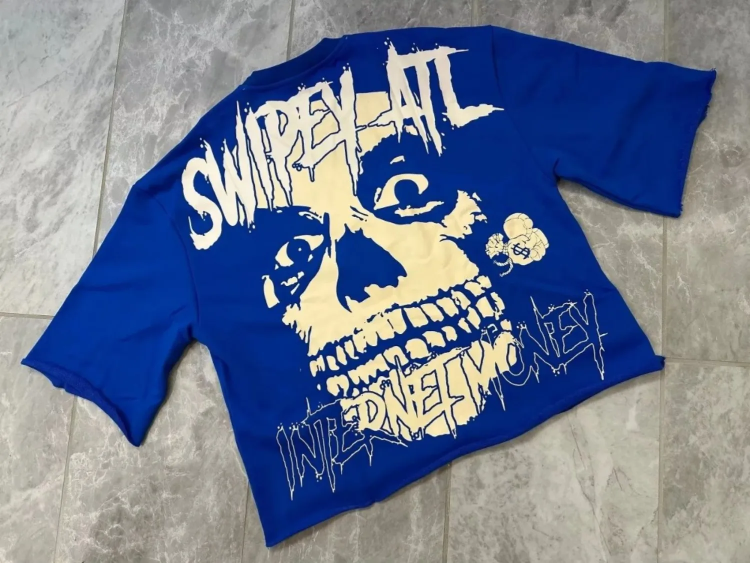 Europäisches und amerikanisches Herren-Sommer-T-Shirt mit Horror-Totenkopf-Buchstaben-Print, bequem und atmungsaktiv, Rundhalsausschnitt, Outdoor-Street-Top