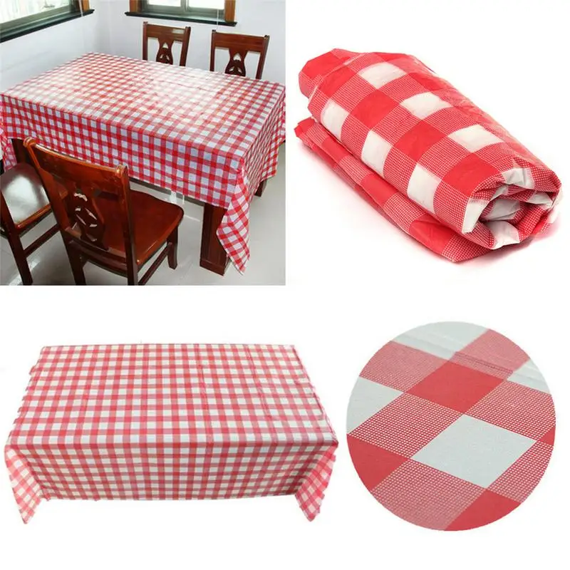 Plaid Table Cloth Disposable Plastic Tablecloth Rectangular Table Cover Wedding Birthday Party Outdoor Picnic Mat