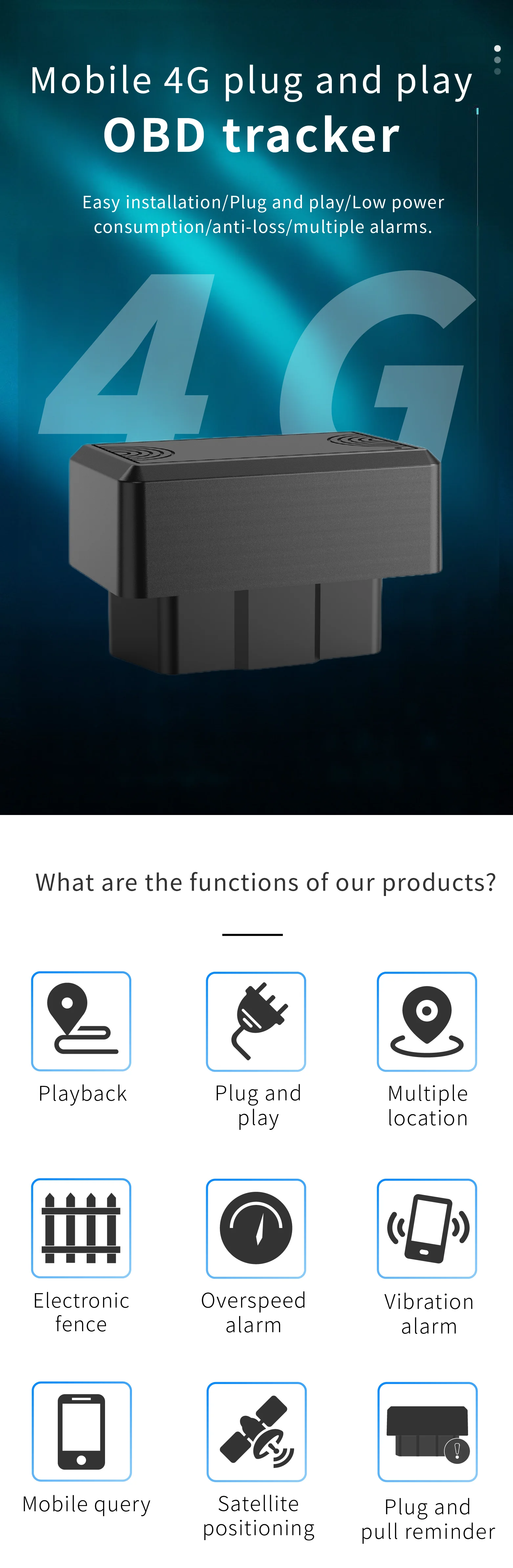 OBD2 4G GPS WiFi 대시보드 트래커 진동 알람 설치 간편 실시간 차량 감지 안드로이드 앱 IOS 앱 1년