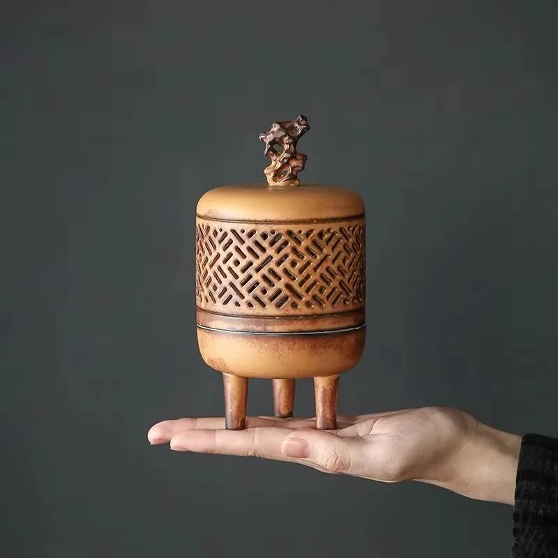 Creative Ceramic Incense Burner Antique Hollow Tea Ceremony Zen Inspired Decoration Indoor Incense Burner Burning Deodorizing