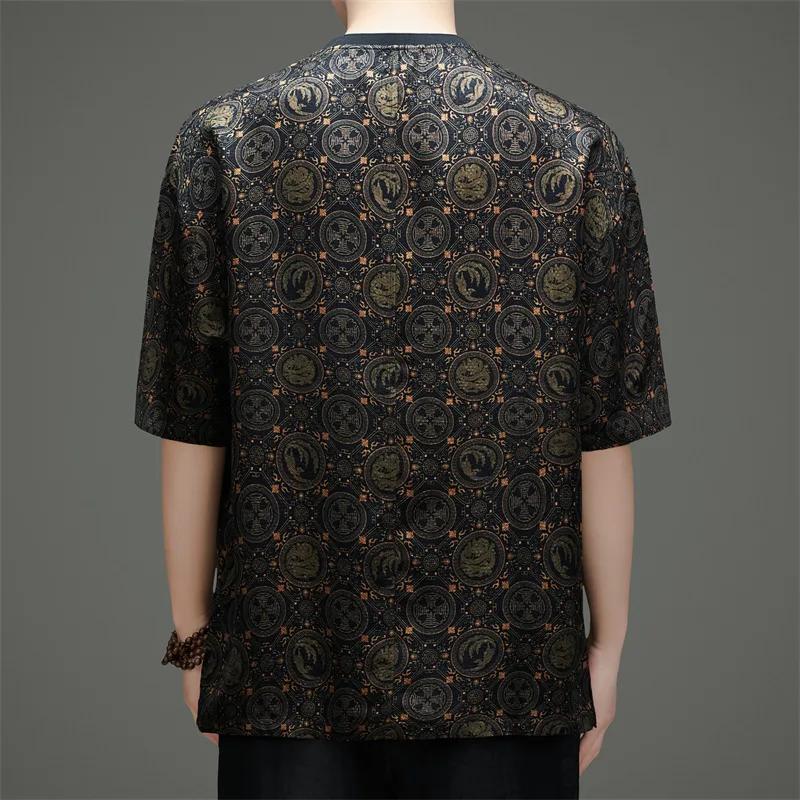 Chinese Style Print T Shirt For Men Real Silk 100% Short Sleeved Summer Quality Coolness Lightweight Comfort Camisetas De Hombre