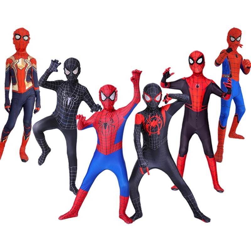  Spiderman Costume for Kids Zentai Suit Spider Man Into The Spider Verse Miles Morales Superhero Cosplay Bodysuit Adult Jumpsuits 