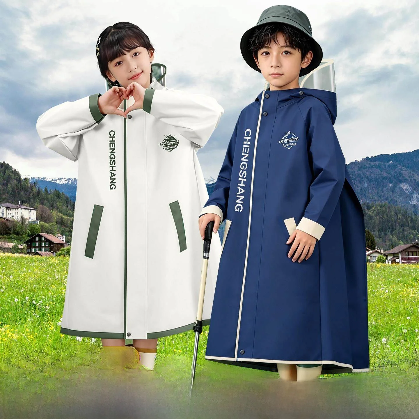 

Children's Long Raincoat Waterproof School Uniform Boys Girls Backpack Position Primary School Special Use Thick EVA Material