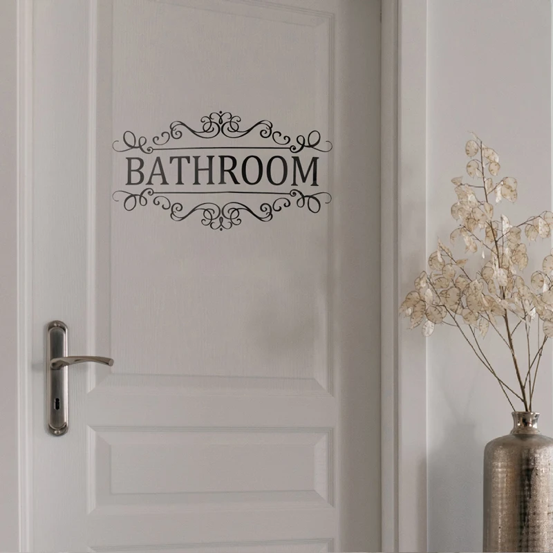 Bathroom, Laundry Room, Home English Labels, Door Stickers, Removable Decorative Wall Stickers, Letter Stickers
