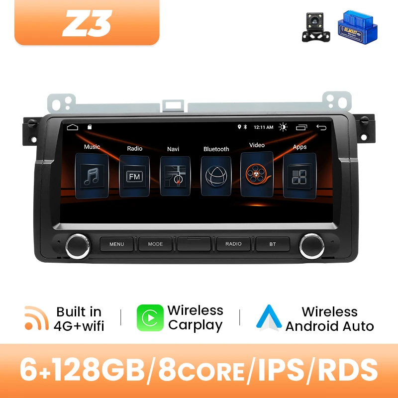 8.8 "Draadloze Carplay Autoradio Android 14 Voor BMW E46 M3 318/320/325/330/335 Rover 75 Coupe DSP Navigatie Audio 2Din 128 GB GPS