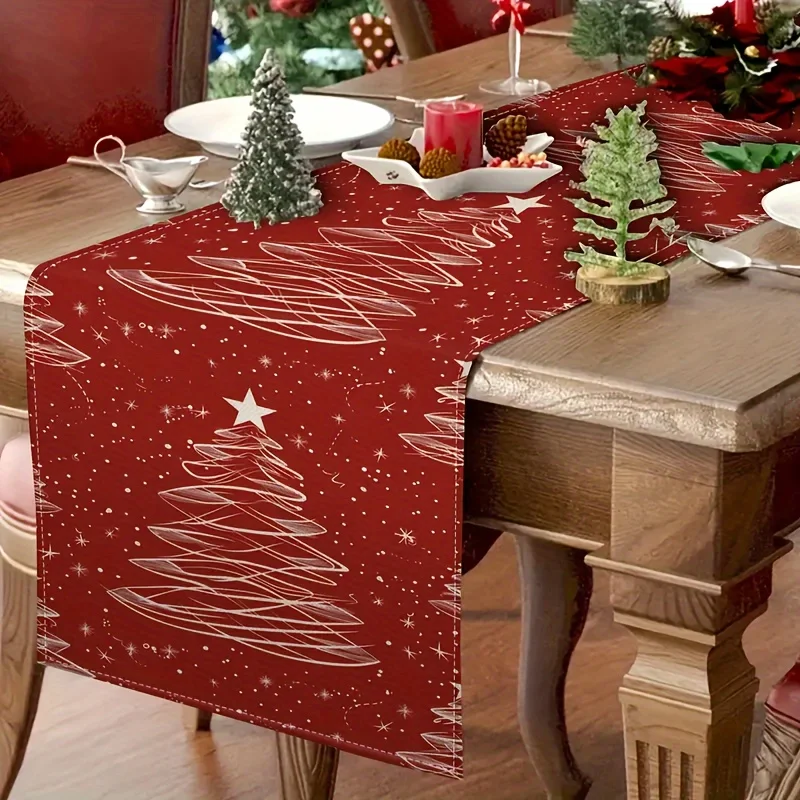 Camino de mesa con diseño de árbol de Navidad, color rojo, decoración festiva perfecta para reuniones navideñas, hogar y vacaciones, 1 ud.