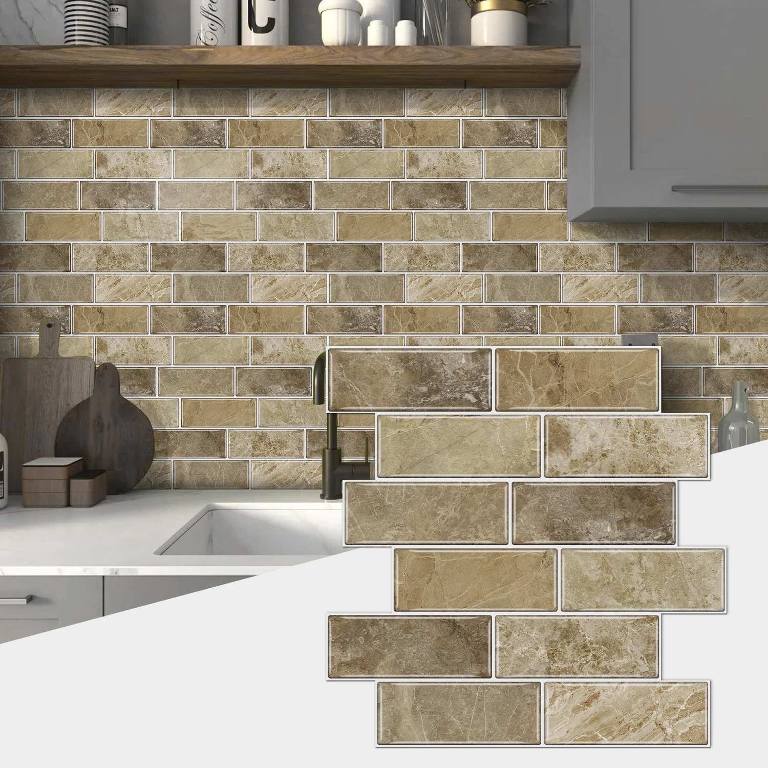 

Removable Tile Stickers 12x12inch - Scratch-Proof Peel and Stick Wall Decals for Kitchen Bathroom Decor (3/6/9/12/15PCS)