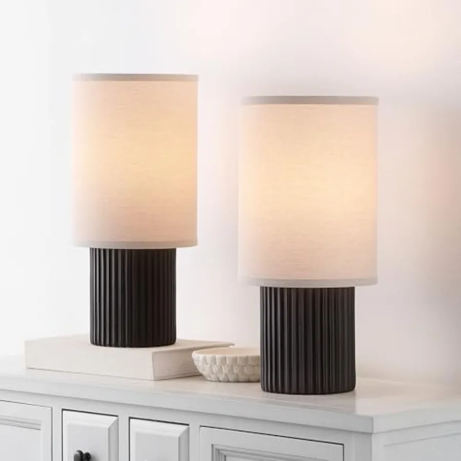 

Lighting Collection - Aster Dark Brown Resin Table Lamp Set of 2 19" Decorative Accent Lights with Fabric Shades E26 Bulb Compa
