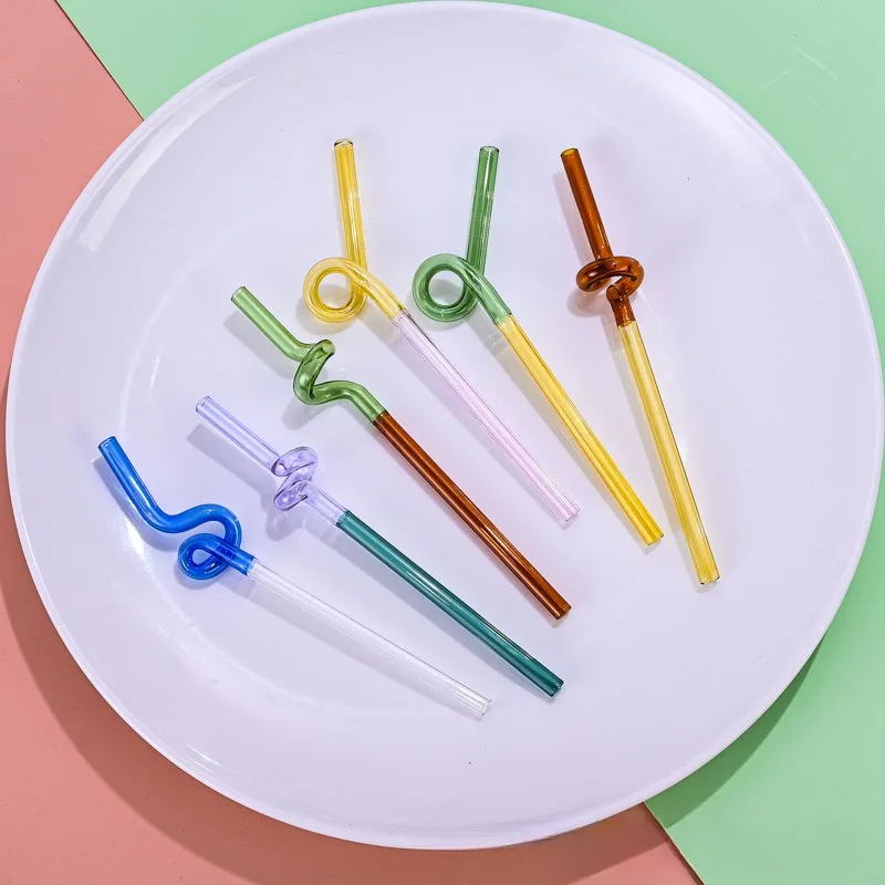 INS Chroma Splice House Artistry Glass Straws Reusable Straws Heat Resistant Glass Straw Drinking Milk Tea Long Stem Glass Staw