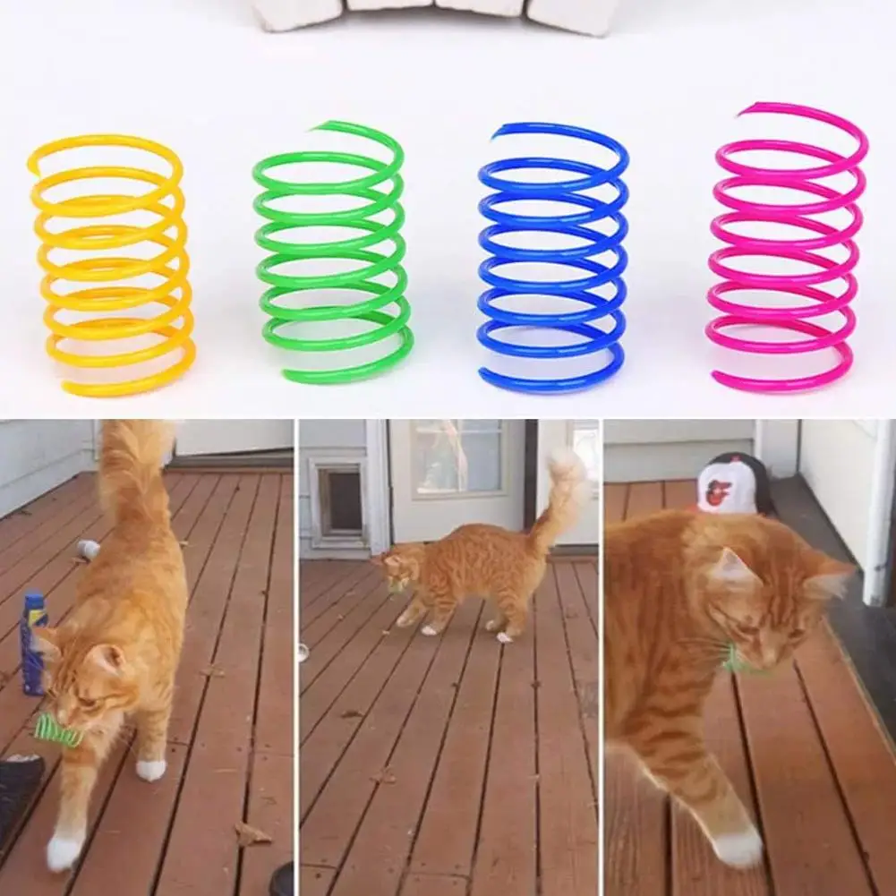 4Pcs 20Pcs Cat Plastic Spring Toys Colorful Bouncing Coil Spiral Toy Set Interactive Swatting Chasing Toys for Indoor Cats