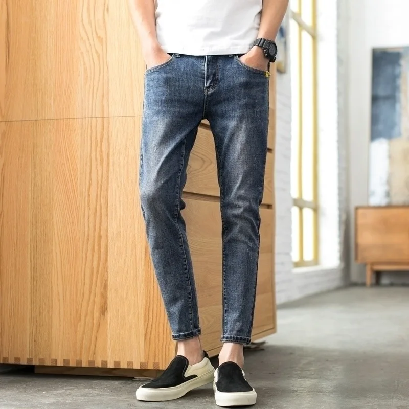 Quần Jean Denim Nam Quần Mùa Hè 2022 Hàn Quốc Đẹp Trai Cổ Tất Cả Trận Đấu Căng Thanh Thiếu Niên Nam Da Bò Mỏng Phù Hợp quần Bút Chì