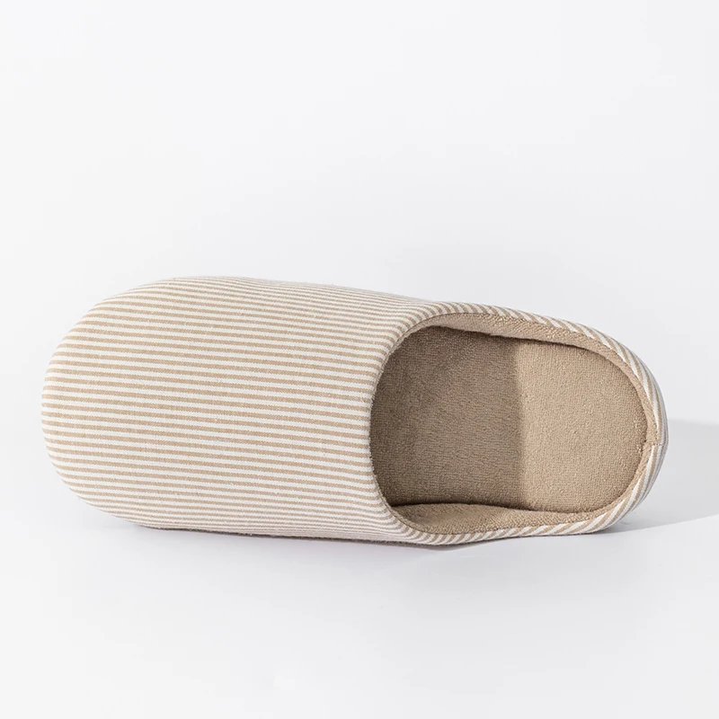 Simple Striped Home Slippers Men's Spring and Autumn Indoor Wooden Floor Bedroom Silent Comfortable Japanese Style Home Shoes