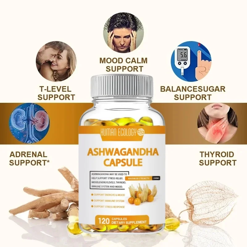 Ashwagandha cápsula adicional suplementos de energía y resistencia alivio del cerebro y la memoria estrés sueño profundo cuidado vegetariano para adultos