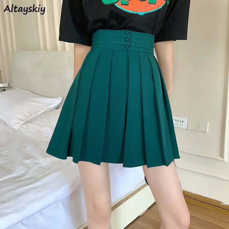 

Pleated Mini Skirts Women High Waist Solid Students Preppy Korean Fashion Style Cute Summer Faldas Mujer Casual Aesthetic Girls