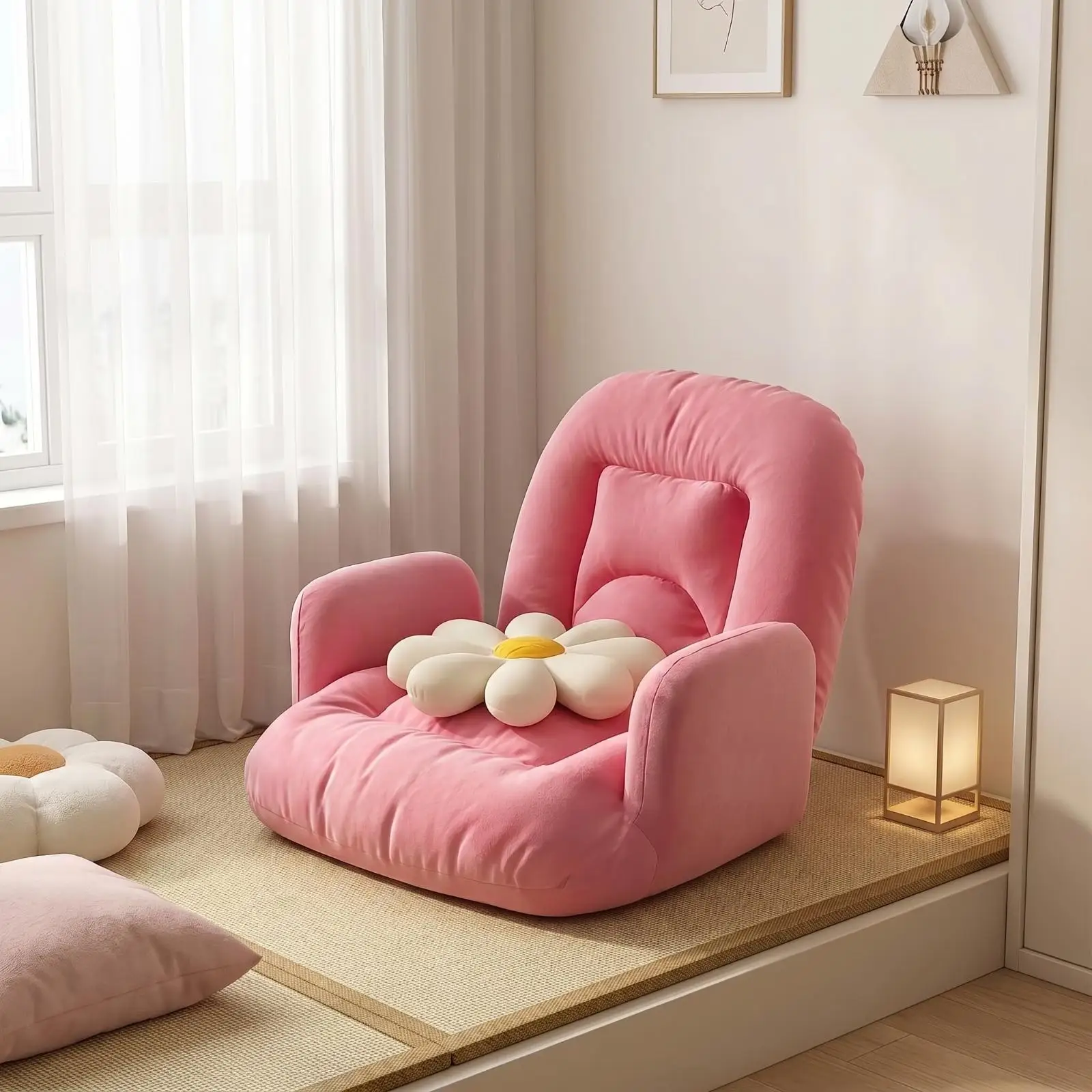 Floor Chair with Armrests Soft Sofa Chair with Armrests Cushioned Padded Floor Lounger for Adults, Teens, Bedroom, Living Room