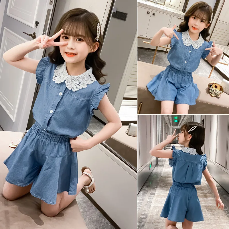 

Girls Clothing Outfits Casual Summer Kids Sleeveless T-shirt Shorts Sets Girl Clothes Cute Floral Blouse Set Children Vest Suits