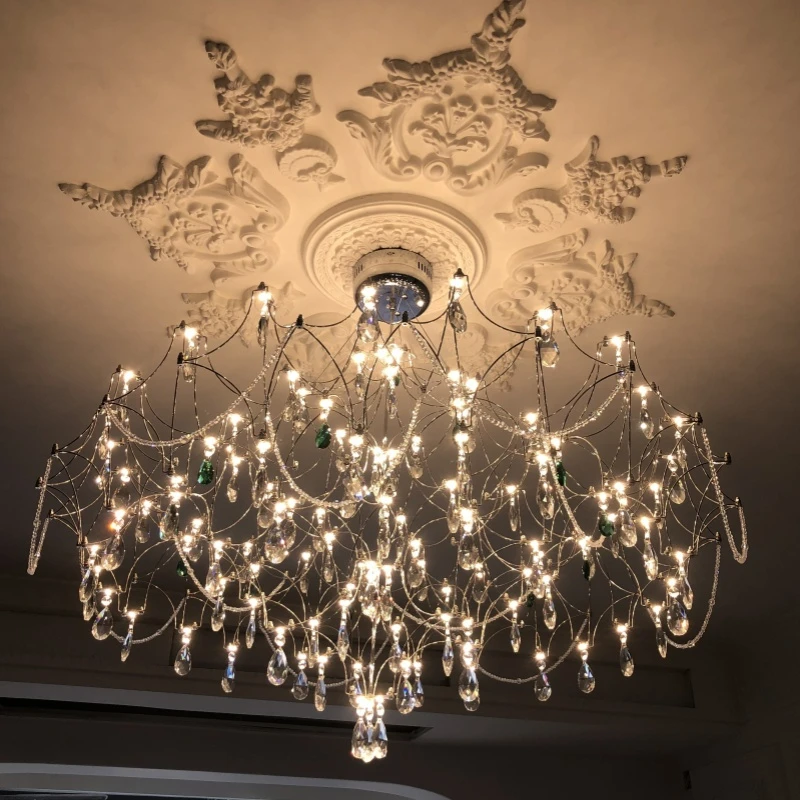 

New Stainless Steel Crystal Ceiling Chandelier Led Lamps Living Room Personalized Firefly Shape Restaurant Villa Lights