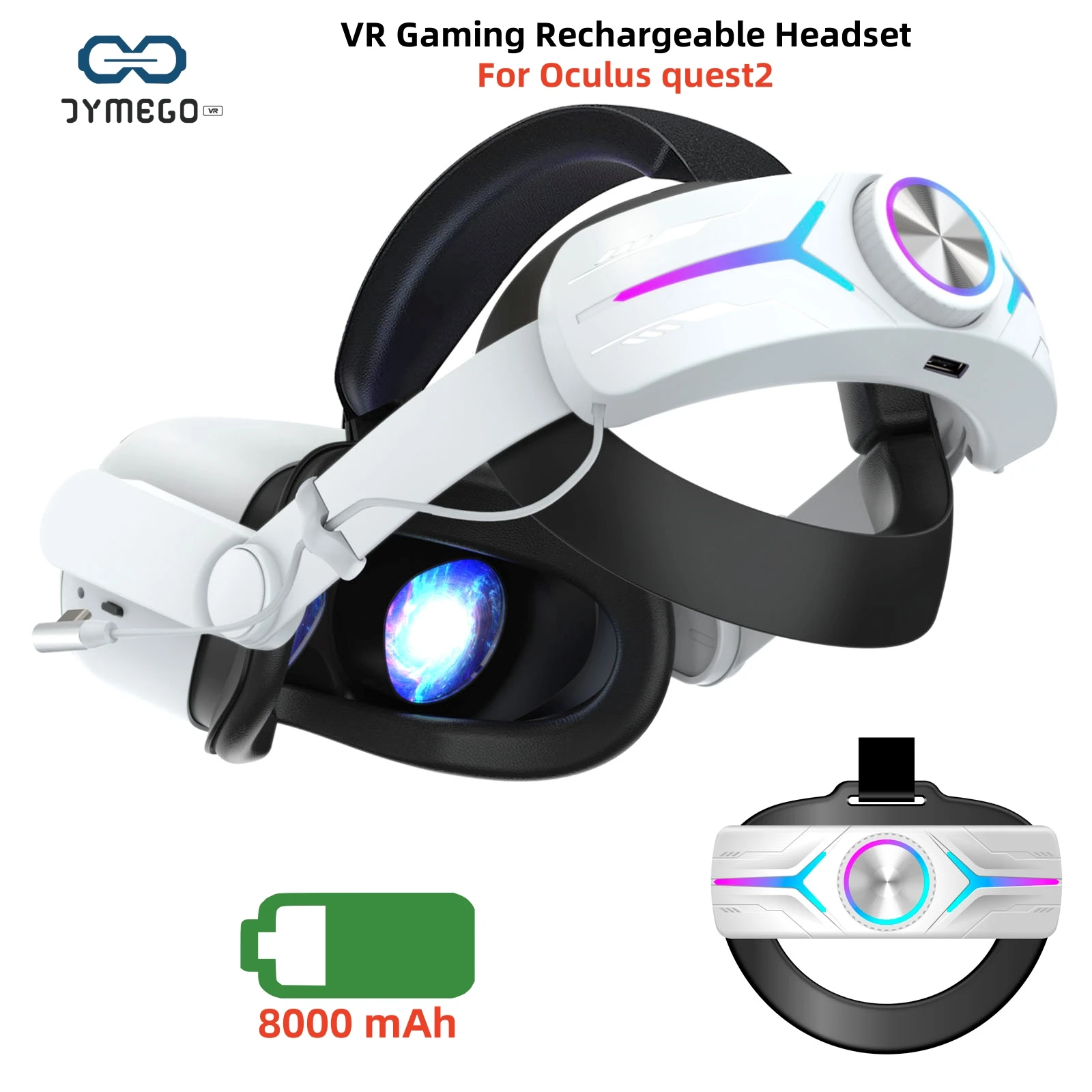 For Meta/Oculus Quest 2 Head Strap RGB Electric Exactly Model Adjustable Head Strap Charged 8000 MAh VR Accessories