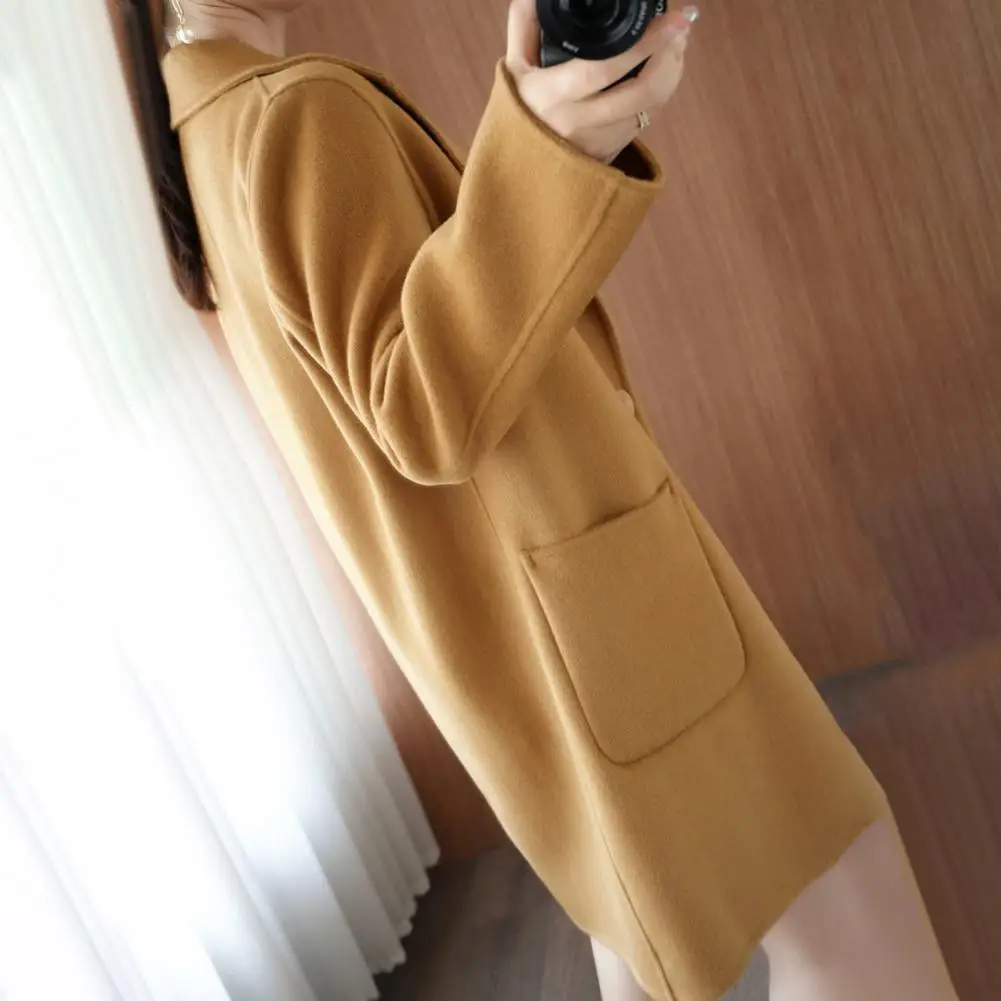 

2025 Women Winter Overcoat Turn-down Collar Pockets Pure Color Single-breasted Cardigan Thermal Women Formal Long Commuting Coat