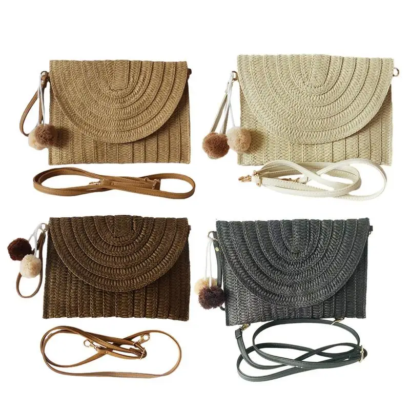 

Rattan Purse Beach Woven Handbags Portable Summer Beach Straw Bag Handwoven Rattan Clutch Purse For Beach Cosmetics