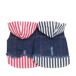 Dogs Cats Jacket  Denim Vest with Striped Hat Jeans Pet Puppy Spring/Autumn Clothes Apparel