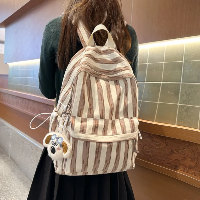 Student High-Value Backpack Fresh Striped Niche Design Double-Shoulder Bag Korean Style Casual Versatile Lightweight Backpack