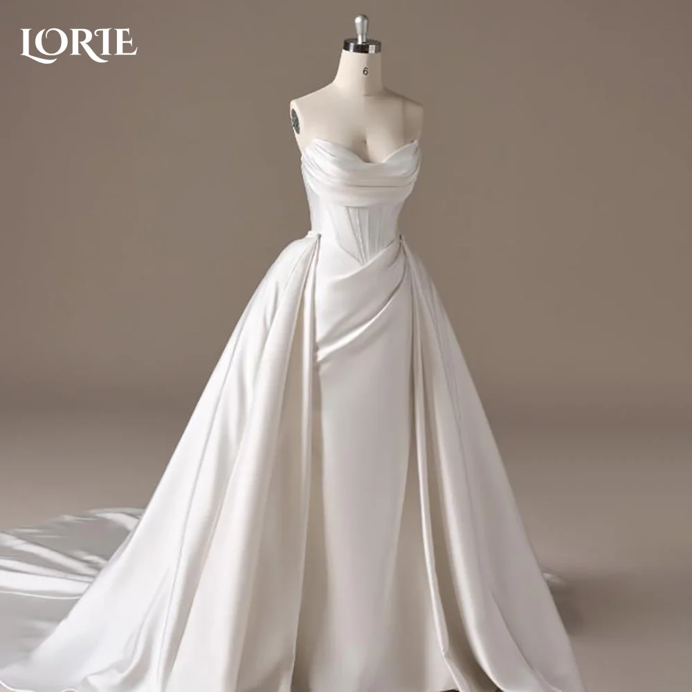 LORIE فستان زفاف من الساتان بدون حمالات على شكل قلب طيات على شكل حرف a حورية البحر فستان العروس كريب الوهم مخصص مشد فستان عروس 2026 #1