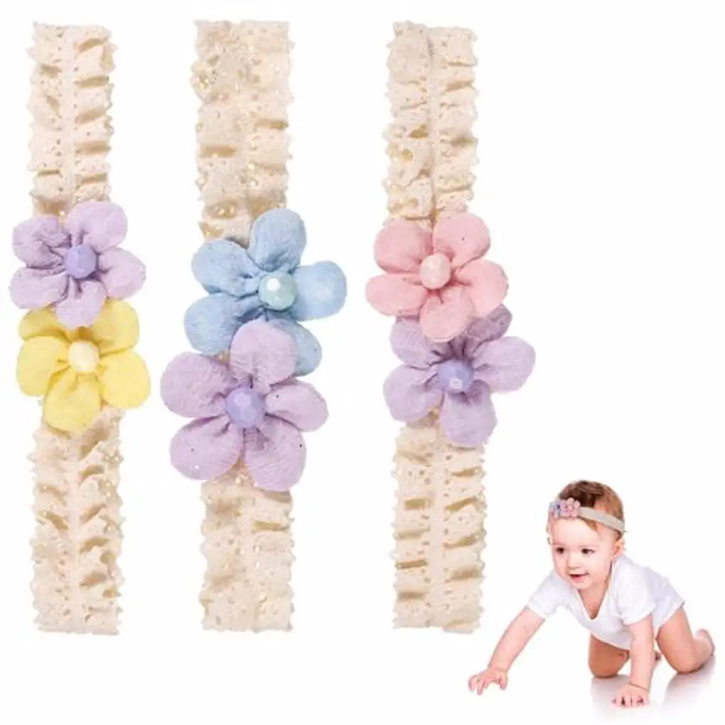 3pcs/set Adjustable Size Hair Accessories For Newborn Infant Toddlers Girls Pink Flower Hair Bands