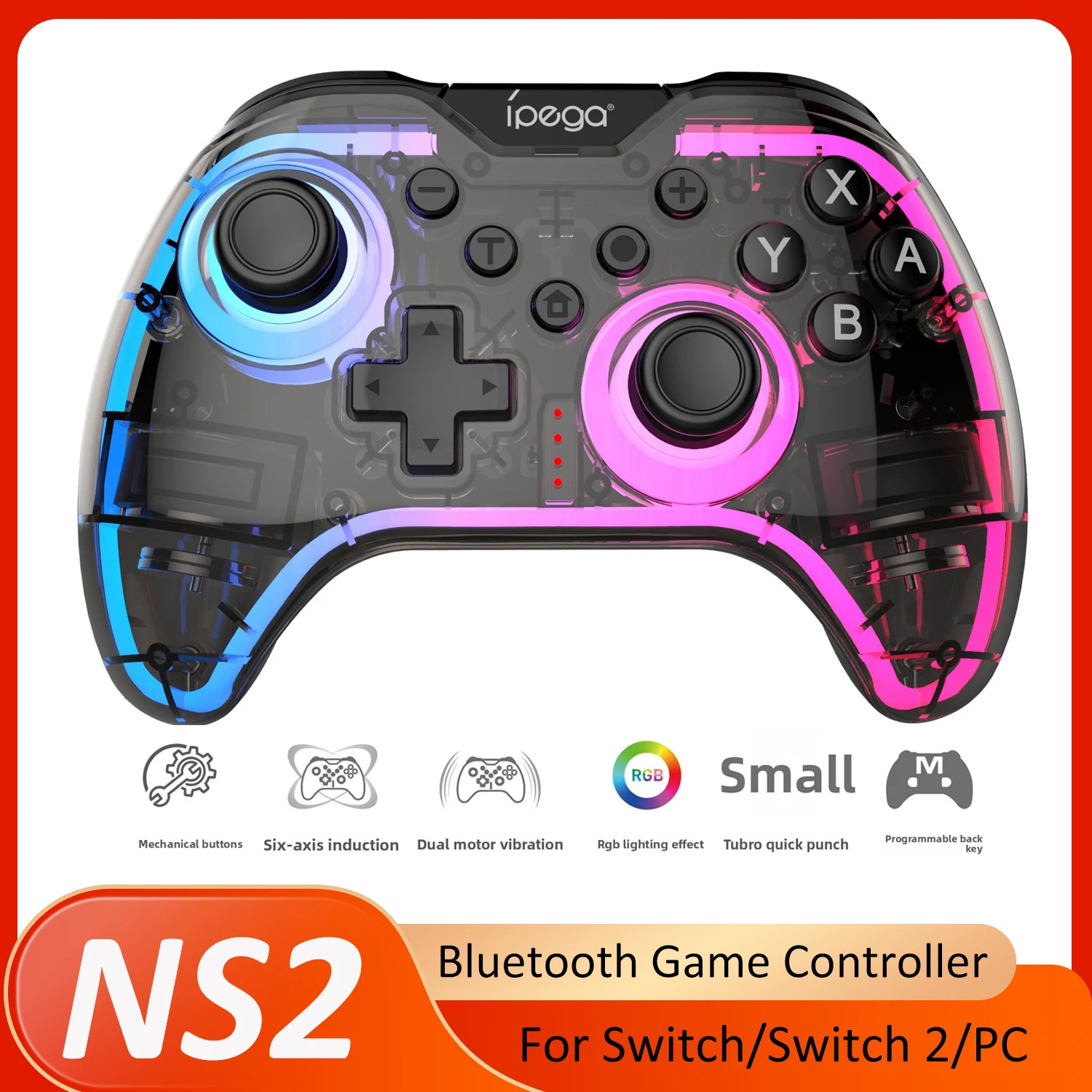 

Wireless Switch Bluetooth Game Controller for Switch/Switch 2/PC Programmable Joystick RGB Lighting Dual Vibration Motor Gamepad