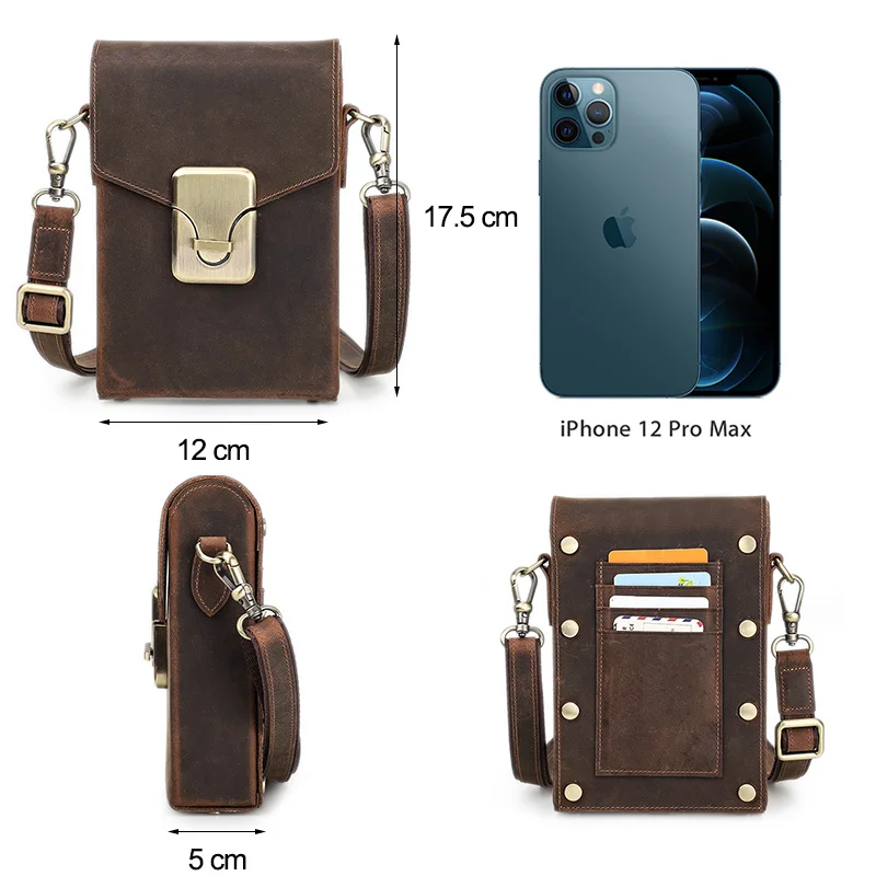 Sac à Main en Cuir de Vache pour Homme, Pochette de Qualité Décontractée, pour Téléphone