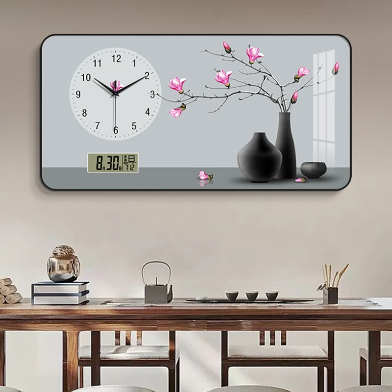 Modern Minimalist Living Room Clock Home New Chinese Style Noiseless Hanging Clock Creative All-Match Wall Hanging Clock Drawing