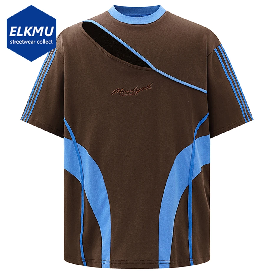 

Streetwear Hip Hop Men Tshirts Irregular Striped Patchwork T-shirt Summer Casual Loose Harajuku Oversized T Shirt Tee Tops