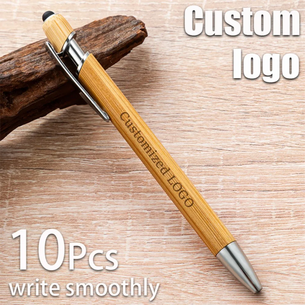 10-150pcs New Bamboo Ballpoint Pen Customized Logo Gift Advertising Pen Student Writing Stationery Signature Pen Business Office