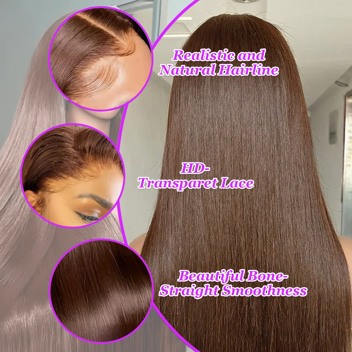 #4 Chocolate Brown 36 Inch 220% Density Straight 13x6 HD Transparent Lace Frontal Wig Real Brazilian Human Hair Wigs For Women