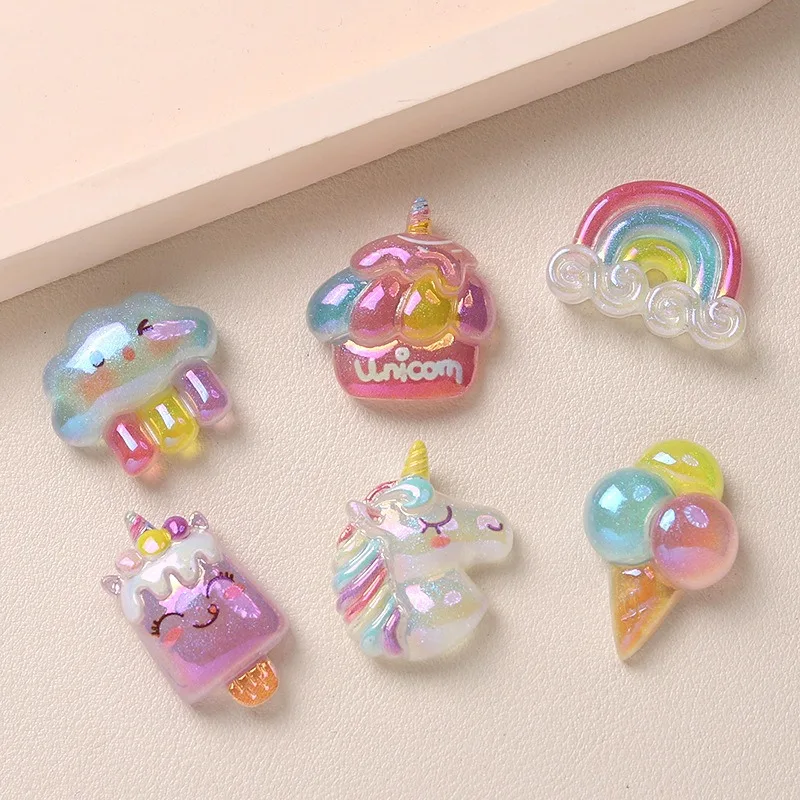6 Styles Electroplated Carnival Resin Charms Flatback DIY for Hair Clip Phone Case Shoe Decor Cream Craft