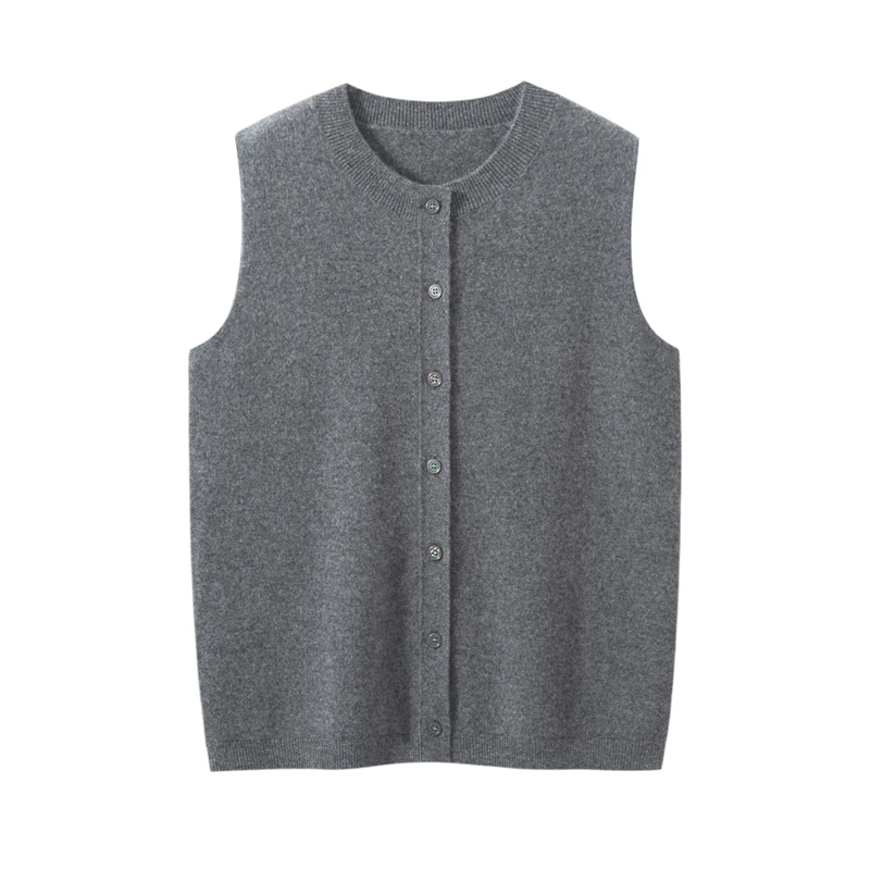 

Модный базовый 100% кашемировый жилет, свитер, осенне-зимний пуловер с круглым вырезом, трикотаж без рукавов, базовая элегантная женская одежда, топы