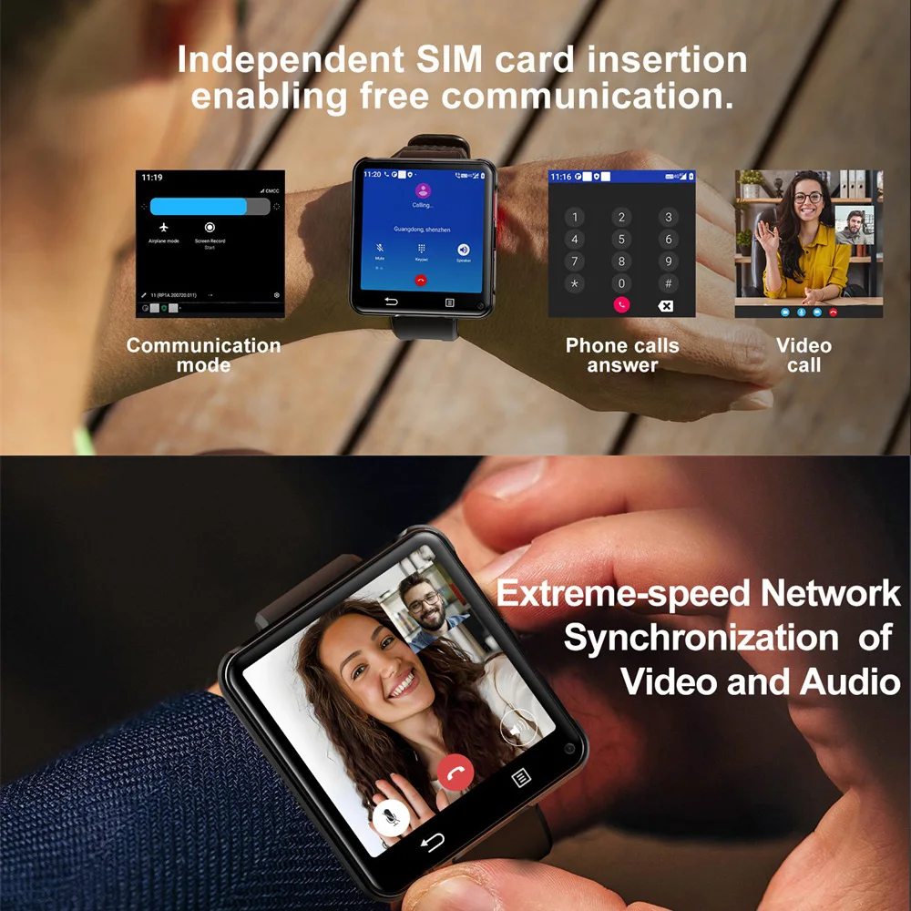 

696 Men 4G Smart Watch Mini Smart Phone SIM Card Camera GPS WIFI Calling Message Alarm Clock Smart Bracelet 4+64GB APP Download