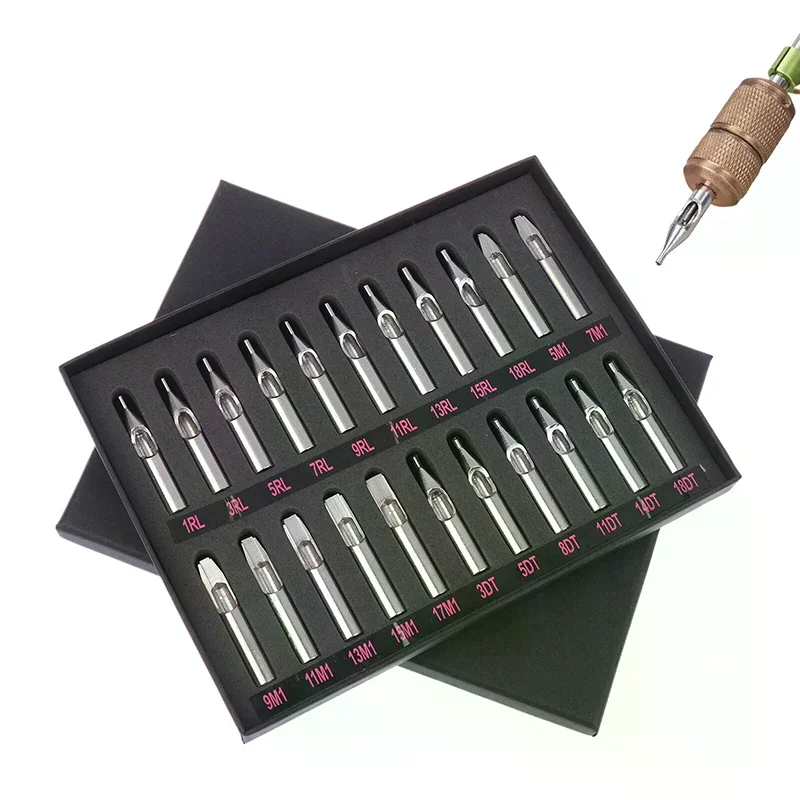 

Насадки для татуировки, 22 шт., полный набор из нержавеющей стали, набор для боди-арта, насадка для шейдера, насадка для игл для татуировки, аксессуары для поставки