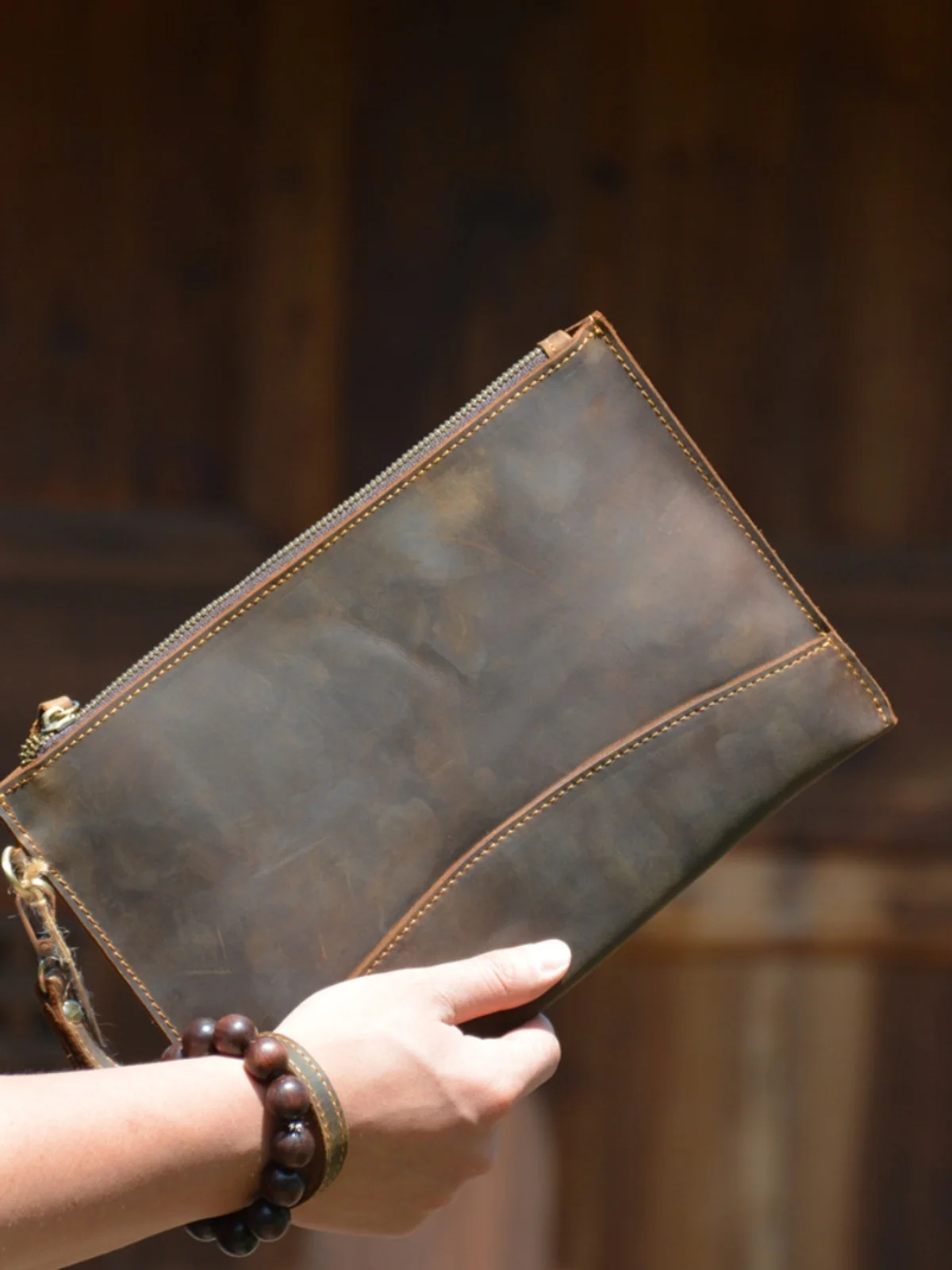 

simple vintage luxury crazy horse cowhide men's clutch bag casual designer handmade genuine leather thin phone storage wallet