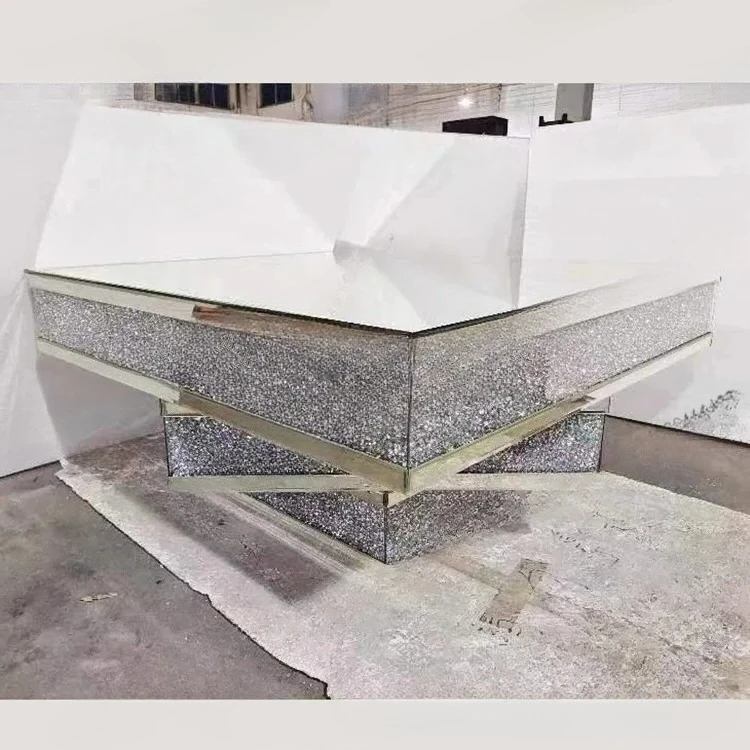light luxury rose gold 3D three-dimensional mirror rhinestone glass living room square coffee table