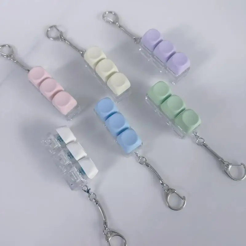 LED Button Keycap  Keychain Macaron Colors 4 Keys Keyboard Decompression Toys DIY Keyboard Keychain Toys For To Relief