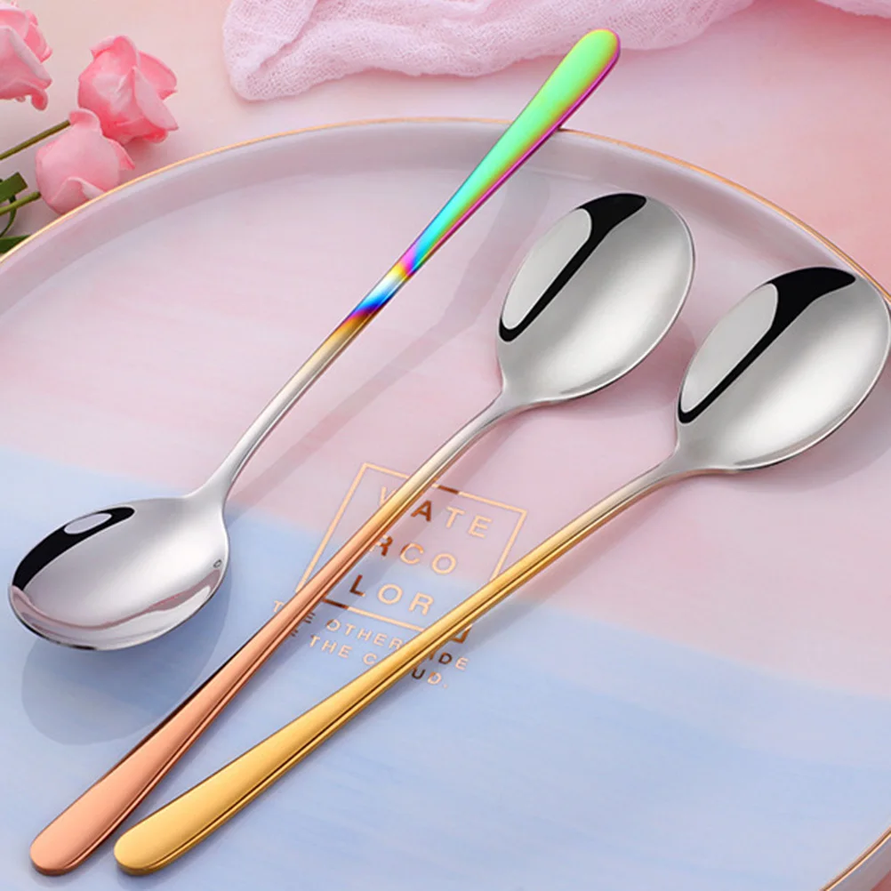 

3Pcs Stainless Steel Soup Spoons Long Handle Polished Serving Spoons Tableware for Home Dining Restaurant Use Serving Spoon