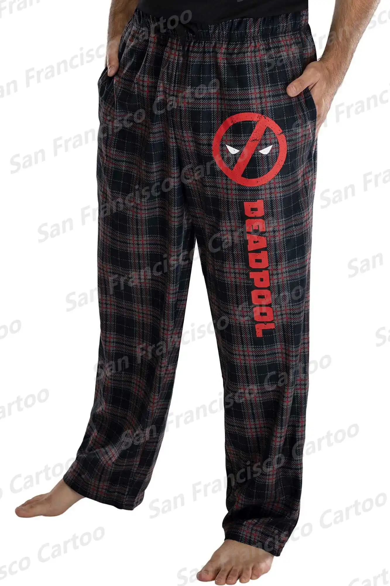 24New Summer Men\'s Marvel Deadpool Logo 3D Plaid Printed Anime Comfortable Pajama Pants KID/Adult Home Casual Pants Fitness Wear