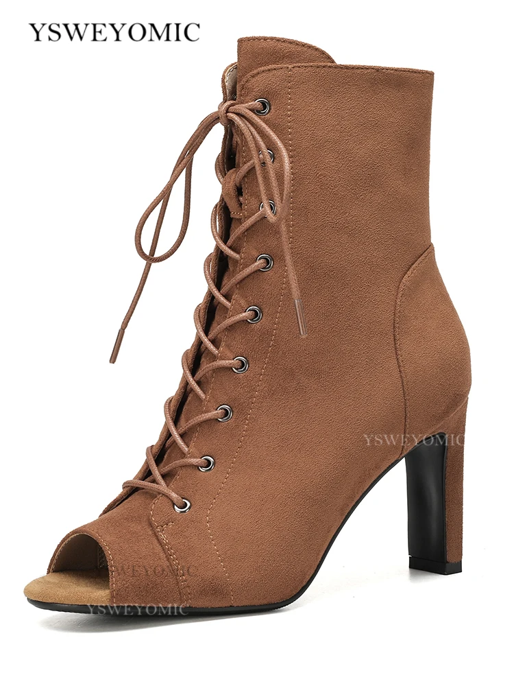 Winter New Style Thick Heel 8.5cm Dance Booties Customized Rubber Sole And Suede Sole Indoor Outdoor Spring Dance Party Shoes