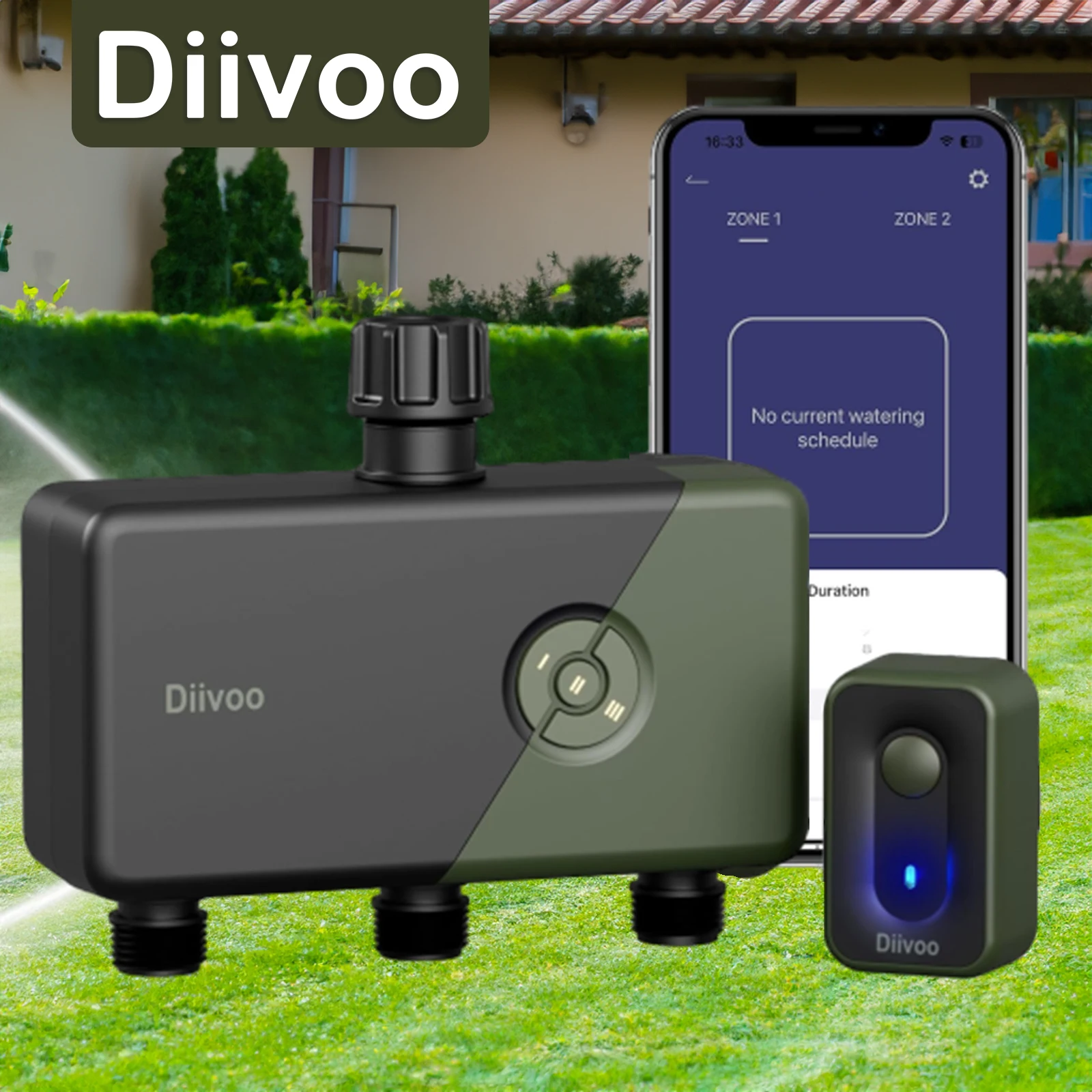 

Diivoo WiFi Garden Watering Timers 1/2/3 Zone Drip Irrigation Indoor/Outdoor Programmable Controller Automatic Valve Alexa Voice