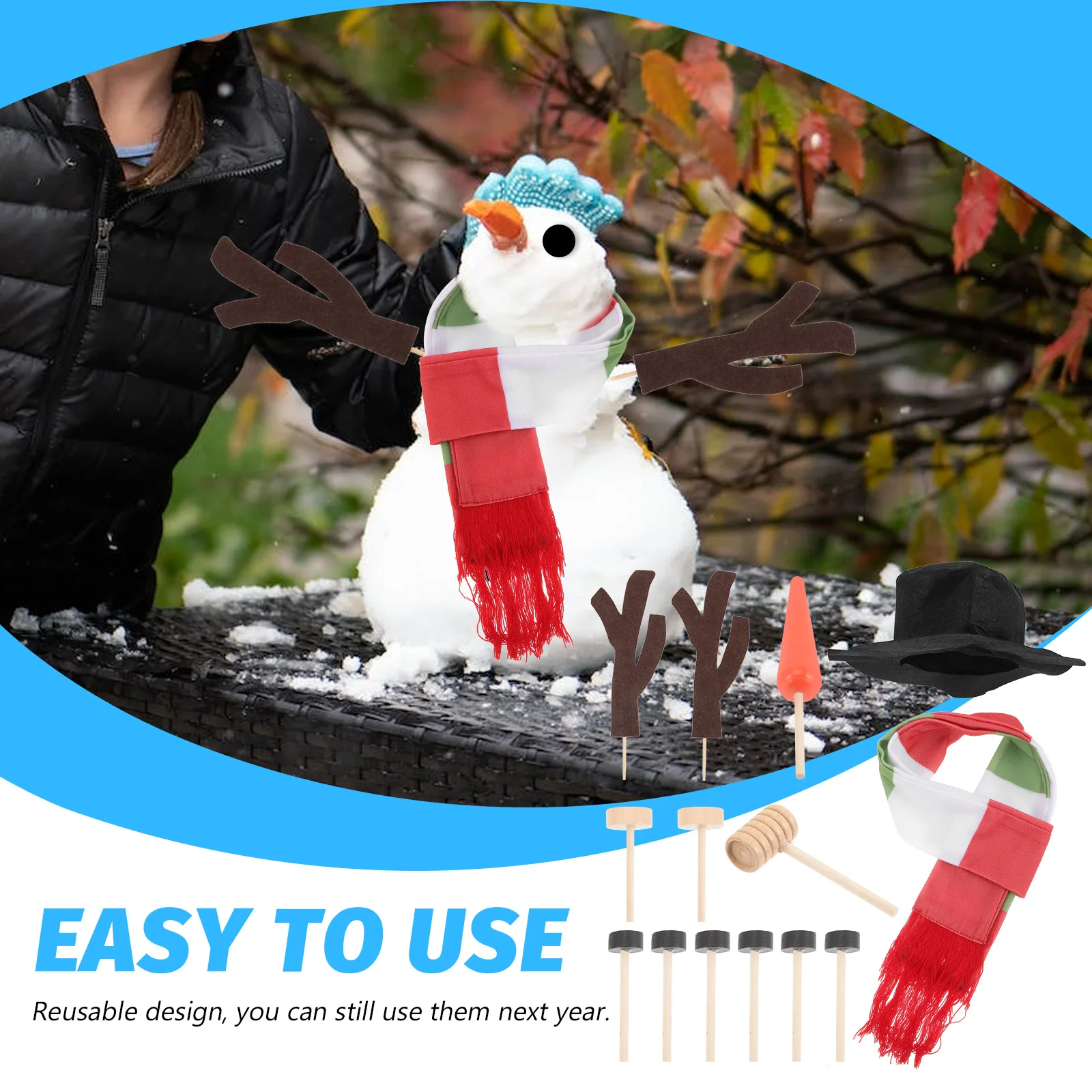

1 Set Christmas Snowman Decoration Props Kit Hat Scarf Reusable Diy Accessories For Family Winter Holiday Outdoor Festive