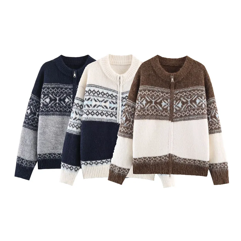 Faionable Long Sve Knitted Cardigan Women's Autumn Winter New Arrival Double Zipper All-Match Floral Embroidery Open-irt