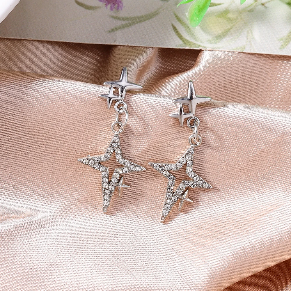 Aihua Fashion Cubic Zirconia Polaris Sterne Ohrringe Weißgoldfarben Hochzeit Party Schmuck für Frauen Kristall Stern Ohrringe – Detail 7