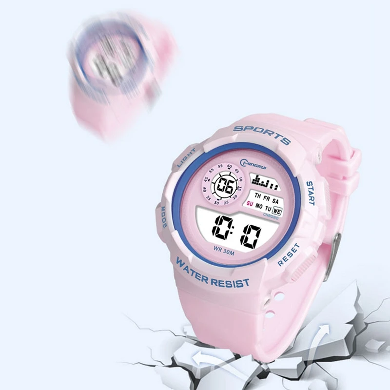OHSEN Kids Sport Watches 30M Waterproof Pink Silicone Electronic Wristwatch Stopwatch Children Digital Watch For Boys Girls
