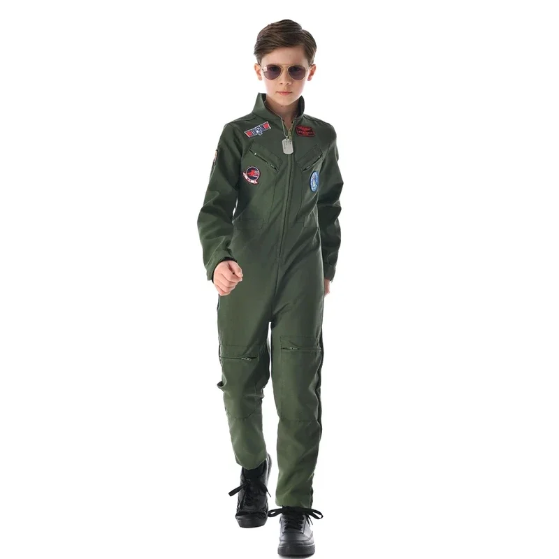 Eraspooky Retro Film Top Gun Cosplay Militaire Piloot Kostuum Voor Kinderen American Airforce Uniform Jongens Vlucht Pakken Leger Jumpsuit